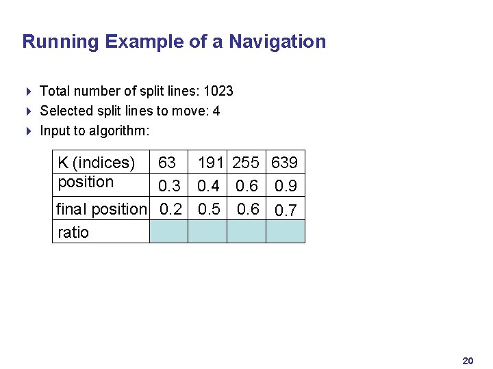 Running Example of a Navigation 4 Total number of split lines: 1023 4 Selected