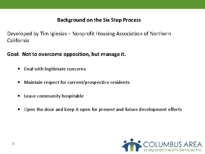 Background on the Six Step Process Developed by Tim Iglesias – Nonprofit Housing Association