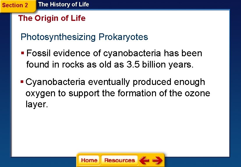 Section 2 The History of Life The Origin of Life Photosynthesizing Prokaryotes § Fossil