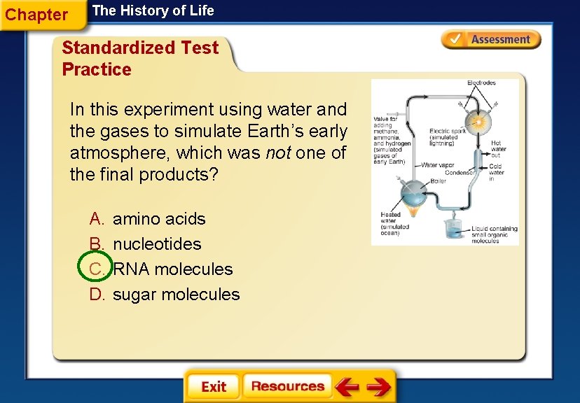 Chapter The History of Life Standardized Test Practice In this experiment using water and