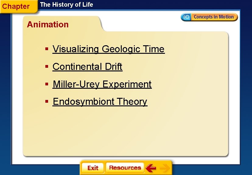Chapter The History of Life Animation § Visualizing Geologic Time § Continental Drift §