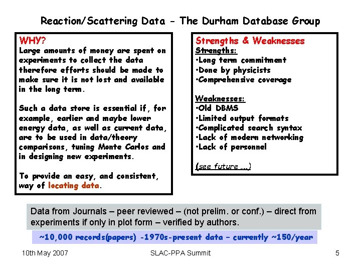 Reaction/Scattering Data - The Durham Database Group WHY? Large amounts of money are spent