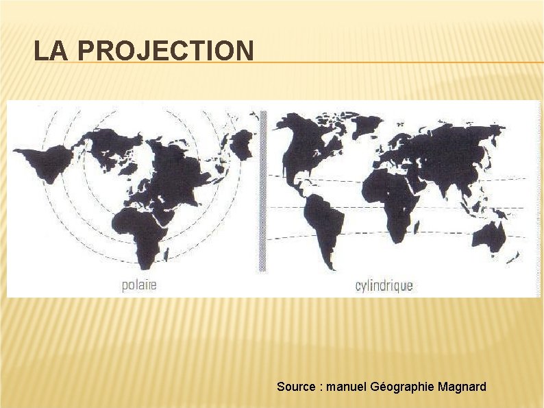 LA PROJECTION Source : manuel Géographie Magnard 