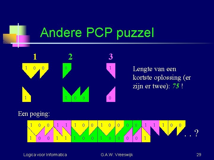 Andere PCP puzzel 1 1 2 0 0 3 1 Lengte van een kortste