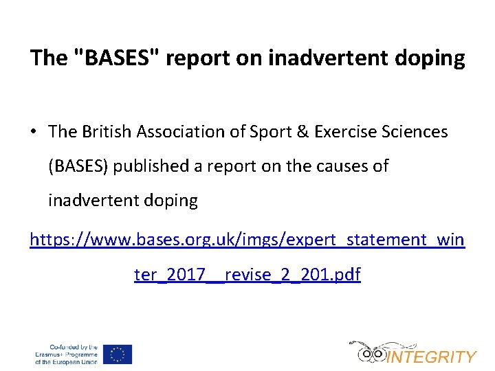 The "BASES" report on inadvertent doping • The British Association of Sport & Exercise