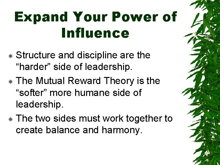 Expand Your Power of Influence Structure and discipline are the “harder” side of leadership.