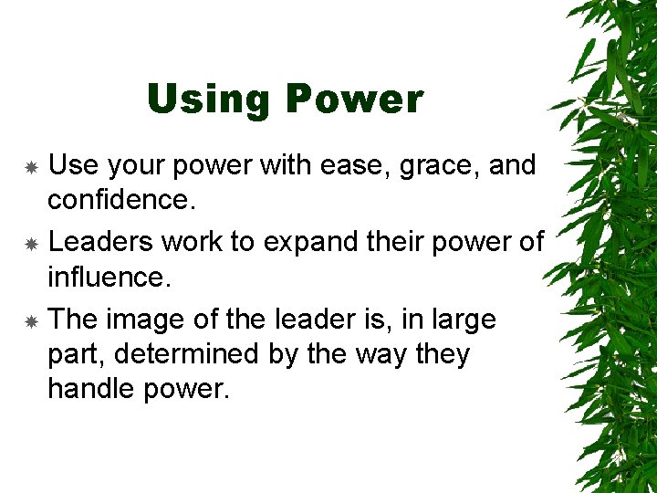 Using Power Use your power with ease, grace, and confidence. Leaders work to expand