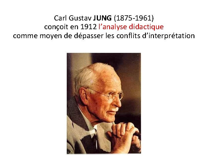Carl Gustav JUNG (1875 -1961) conçoit en 1912 l’analyse didactique comme moyen de dépasser Carl Gustav JUNG (1875 -1961) conçoit en 1912 l’analyse didactique comme moyen de dépasser