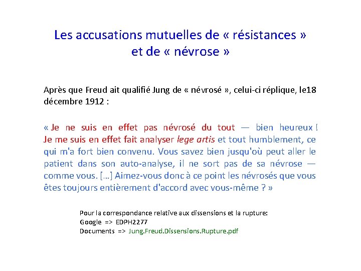 Les accusations mutuelles de « résistances » et de « névrose » Après que Les accusations mutuelles de « résistances » et de « névrose » Après que