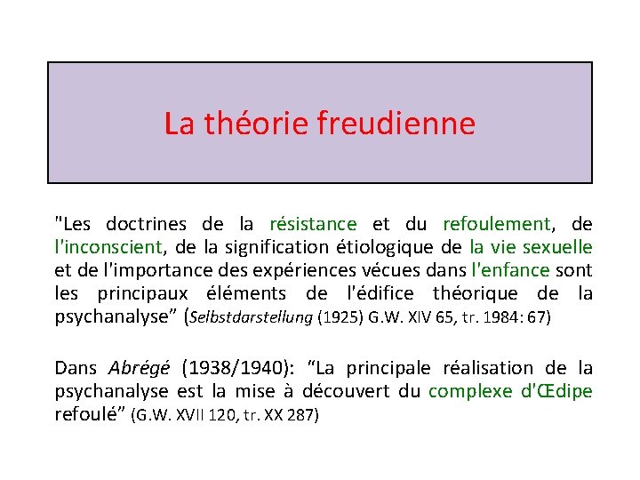 La théorie freudienne "Les doctrines de la résistance et du refoulement, de l'inconscient, de La théorie freudienne "Les doctrines de la résistance et du refoulement, de l'inconscient, de