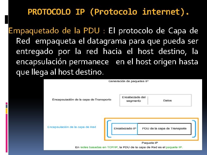 . PROTOCOLO IP (Protocolo internet). Empaquetado de la PDU : El protocolo de Capa