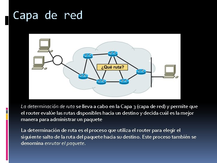 Capa de red La determinación de ruta se lleva a cabo en la Capa