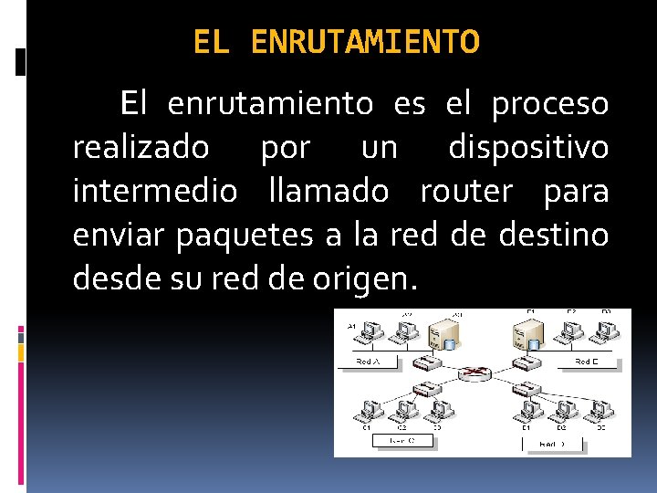 EL ENRUTAMIENTO El enrutamiento es el proceso realizado por un dispositivo intermedio llamado router