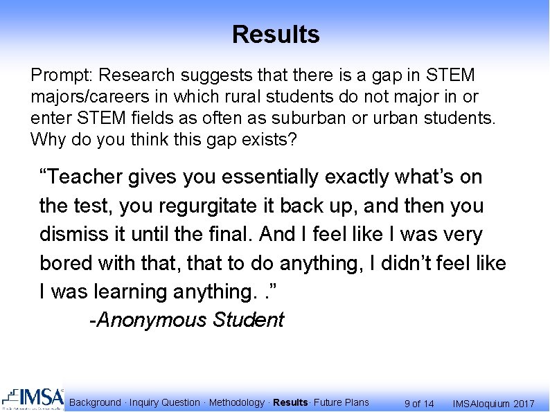 Results Prompt: Research suggests that there is a gap in STEM majors/careers in which