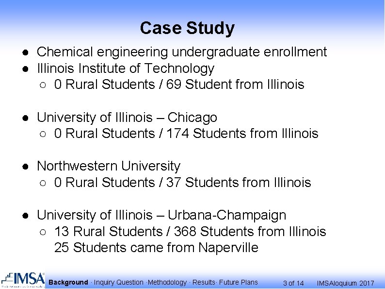 Case Study ● Chemical engineering undergraduate enrollment ● Illinois Institute of Technology ○ 0