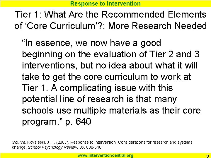 Response to Intervention Tier 1: What Are the Recommended Elements of ‘Core Curriculum’? :