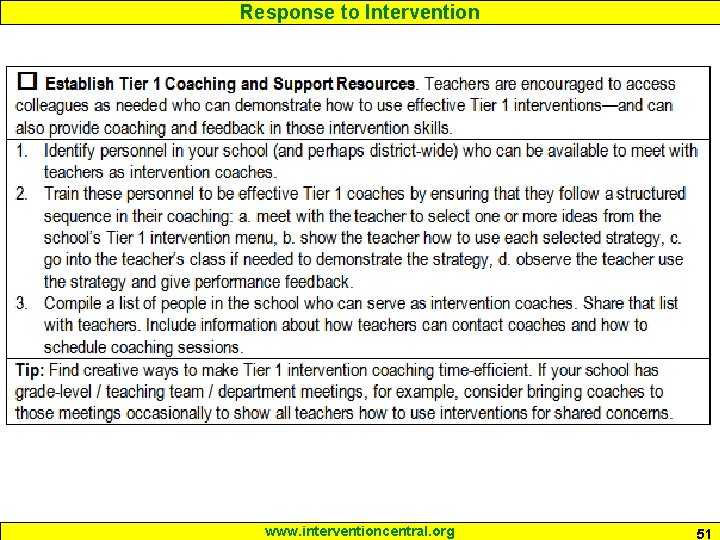 Response to Intervention www. interventioncentral. org 51 