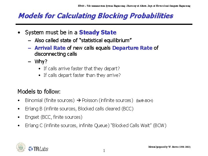 EE 489 – Telecommunication Systems Engineering –University of Alberta, Dept. of Electrical and Computer