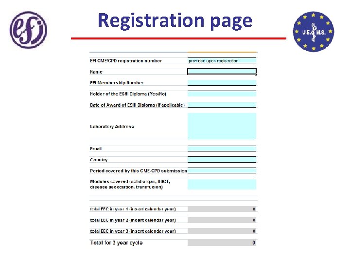 Registration page 