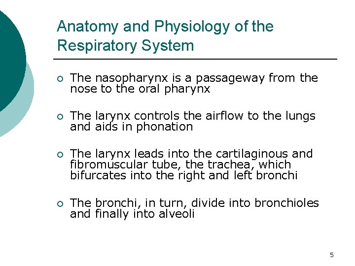 Anatomy and Physiology of the Respiratory System ¡ The nasopharynx is a passageway from