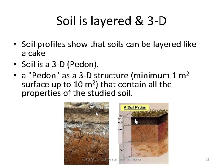 Soil is layered & 3 -D • Soil profiles show that soils can be