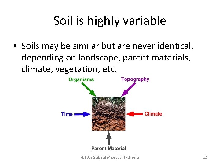 Soil is highly variable • Soils may be similar but are never identical, depending