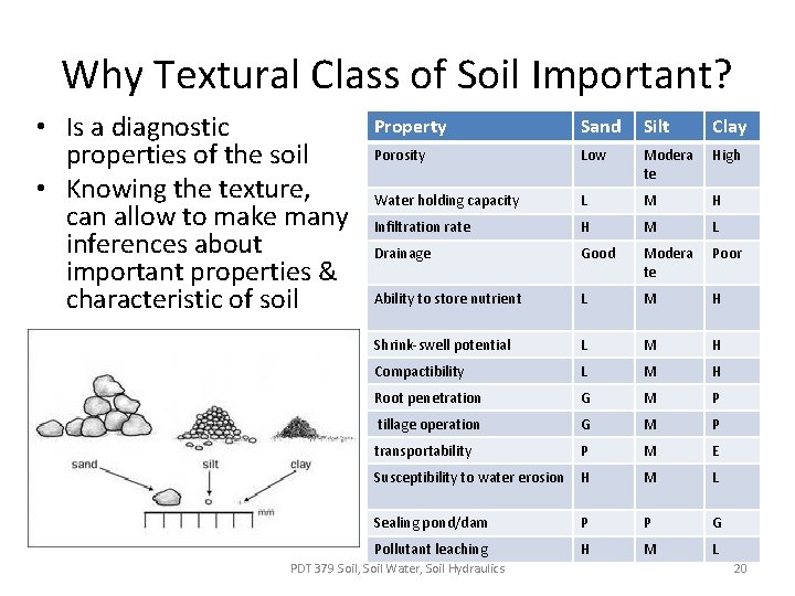 Why Textural Class of Soil Important? • Is a diagnostic properties of the soil