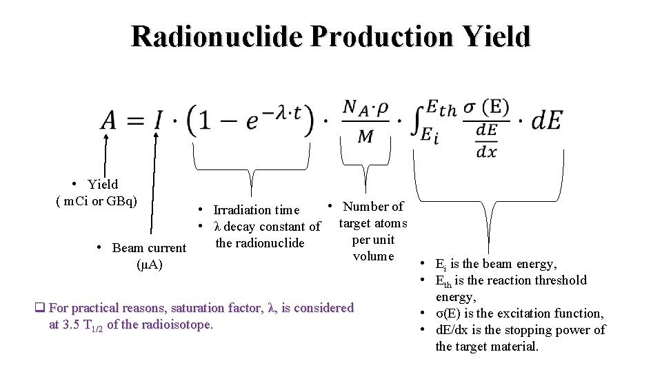 Radionuclide Production Yield • Yield ( m. Ci or GBq) • Number of •