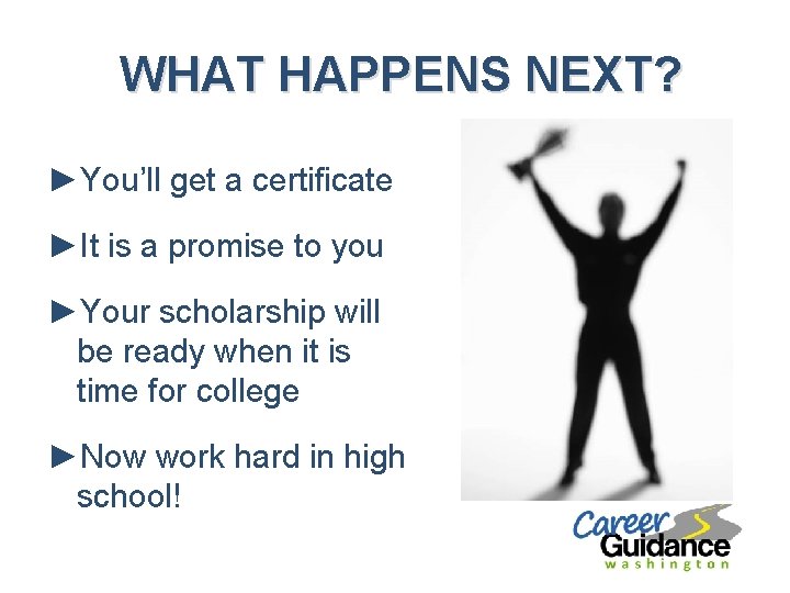 WHAT HAPPENS NEXT? ►You’ll get a certificate ►It is a promise to you ►Your