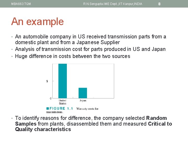 MBA 663: TQM R. N. Sengupta. IME Dept. , IIT Kanpur, INDIA 8 An