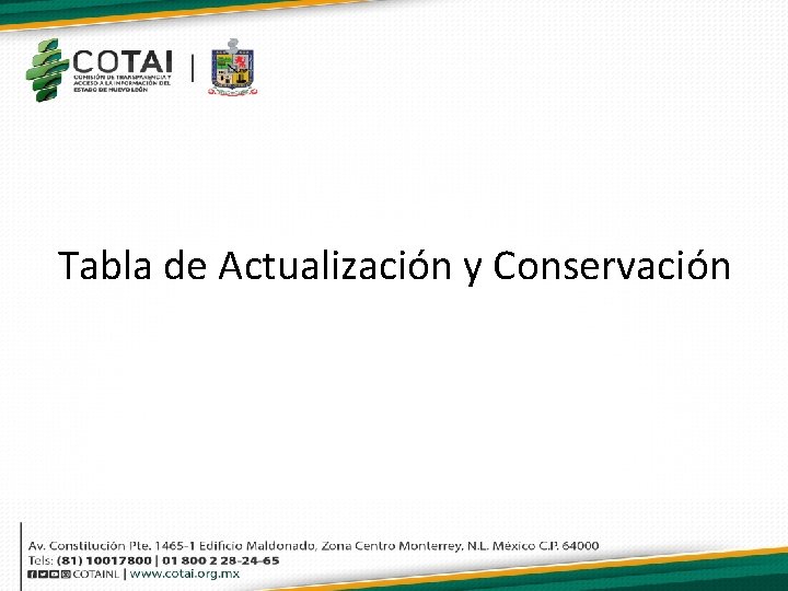 Tabla de Actualización y Conservación 