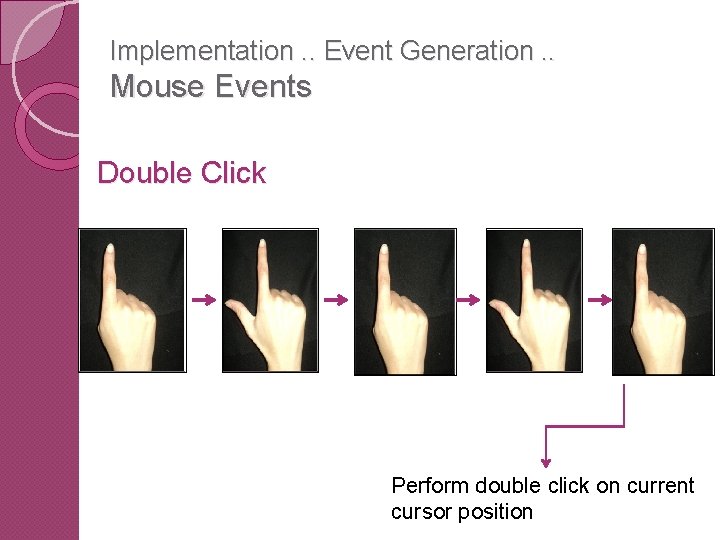 Implementation. . Event Generation. . Mouse Events Double Click Perform double click on current