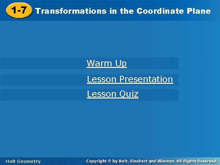 Coordinate Plane 1 7 Transformations in in the