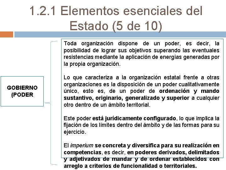 1. 2. 1 Elementos esenciales del Estado (5 de 10) Toda organización dispone de