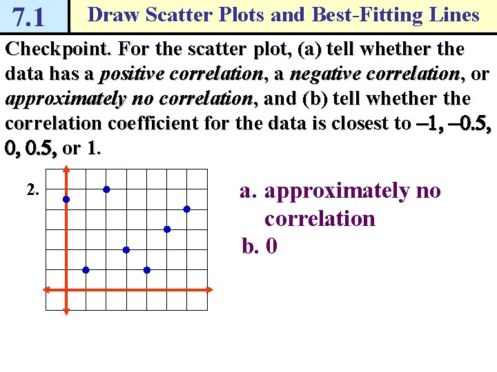 7. 1 Draw Scatter Plots and Best-Fitting Lines Checkpoint. For the scatter plot, (a)