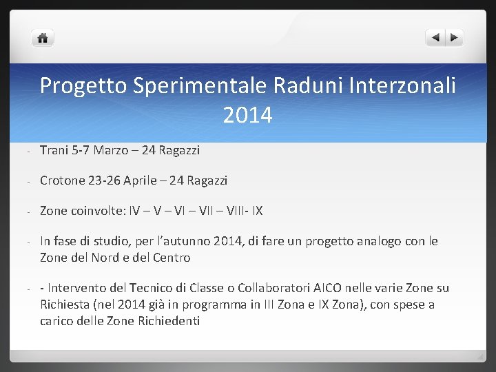 Progetto Sperimentale Raduni Interzonali 2014 - Trani 5 -7 Marzo – 24 Ragazzi -