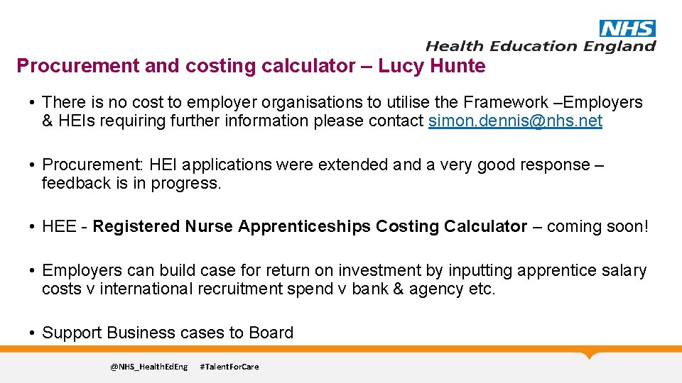 Procurement and costing calculator – Lucy Hunte • There is no cost to employer