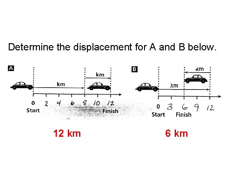 Determine the displacement for A and B below. 12 km 6 km 