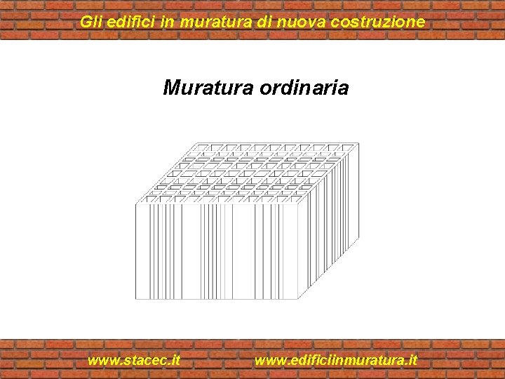 Gli edifici in muratura di nuova costruzione Muratura ordinaria www. stacec. it www. edificiinmuratura.