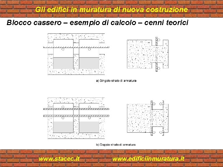 Gli edifici in muratura di nuova costruzione Blocco cassero – esempio di calcolo –