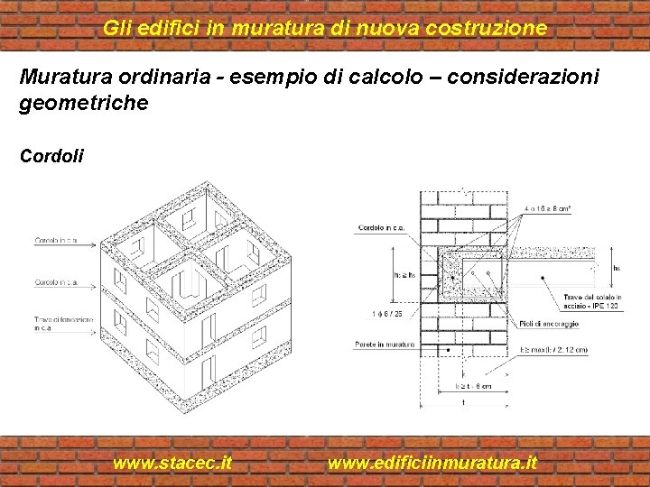 Gli edifici in muratura di nuova costruzione Muratura ordinaria - esempio di calcolo –