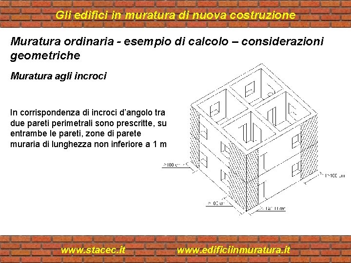 Gli edifici in muratura di nuova costruzione Muratura ordinaria - esempio di calcolo –