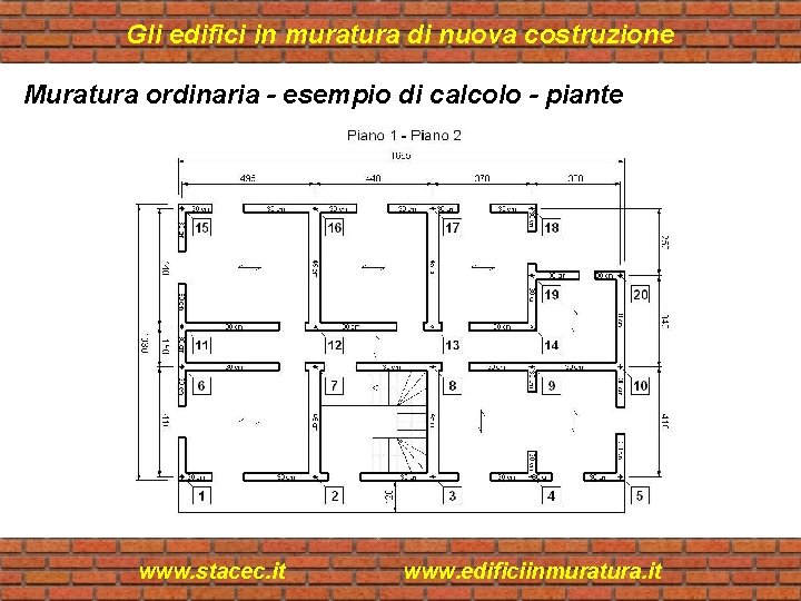 Gli edifici in muratura di nuova costruzione Muratura ordinaria - esempio di calcolo -