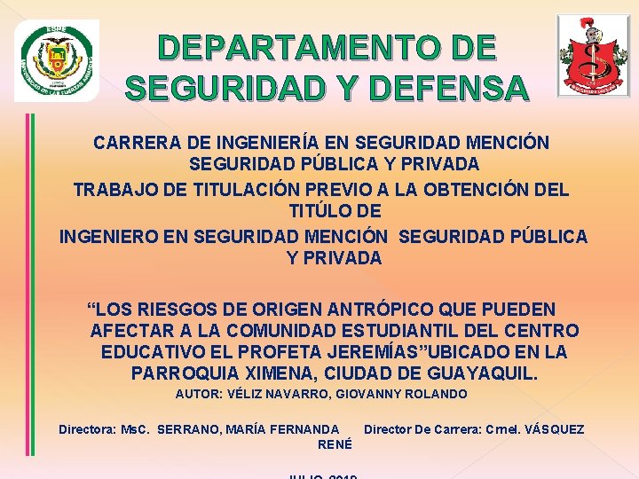DEPARTAMENTO DE SEGURIDAD Y DEFENSA CARRERA DE INGENIERÍA EN SEGURIDAD MENCIÓN SEGURIDAD PÚBLICA Y DEPARTAMENTO DE SEGURIDAD Y DEFENSA CARRERA DE INGENIERÍA EN SEGURIDAD MENCIÓN SEGURIDAD PÚBLICA Y
