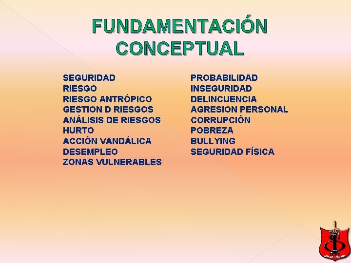 FUNDAMENTACIÓN CONCEPTUAL SEGURIDAD RIESGO ANTRÓPICO GESTION D RIESGOS ANÁLISIS DE RIESGOS HURTO ACCIÓN VANDÁLICA FUNDAMENTACIÓN CONCEPTUAL SEGURIDAD RIESGO ANTRÓPICO GESTION D RIESGOS ANÁLISIS DE RIESGOS HURTO ACCIÓN VANDÁLICA