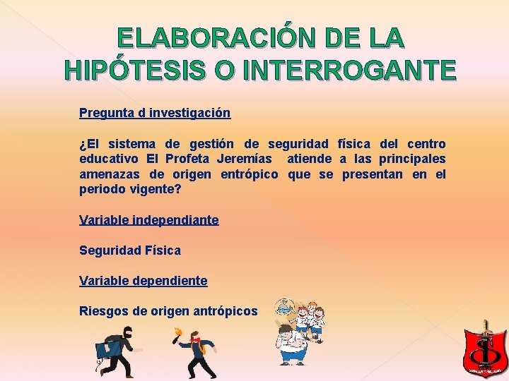 ELABORACIÓN DE LA HIPÓTESIS O INTERROGANTE Pregunta d investigación ¿El sistema de gestión de ELABORACIÓN DE LA HIPÓTESIS O INTERROGANTE Pregunta d investigación ¿El sistema de gestión de