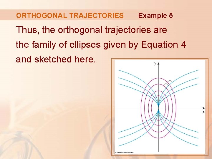 ORTHOGONAL TRAJECTORIES Example 5 Thus, the orthogonal trajectories are the family of ellipses given
