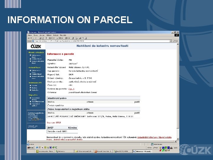 INFORMATION ON PARCEL 