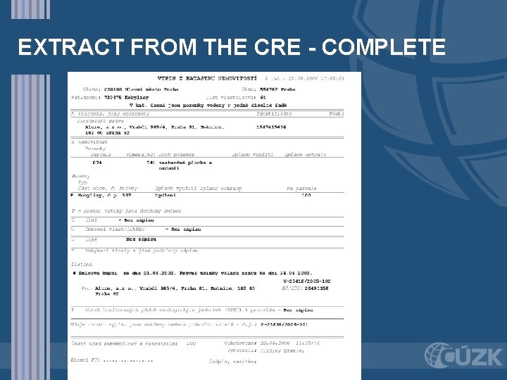 EXTRACT FROM THE CRE - COMPLETE 