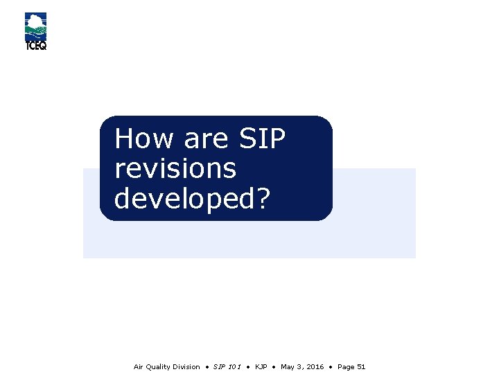 How are SIP revisions developed? Air Quality Division • SIP 101 • KJP •